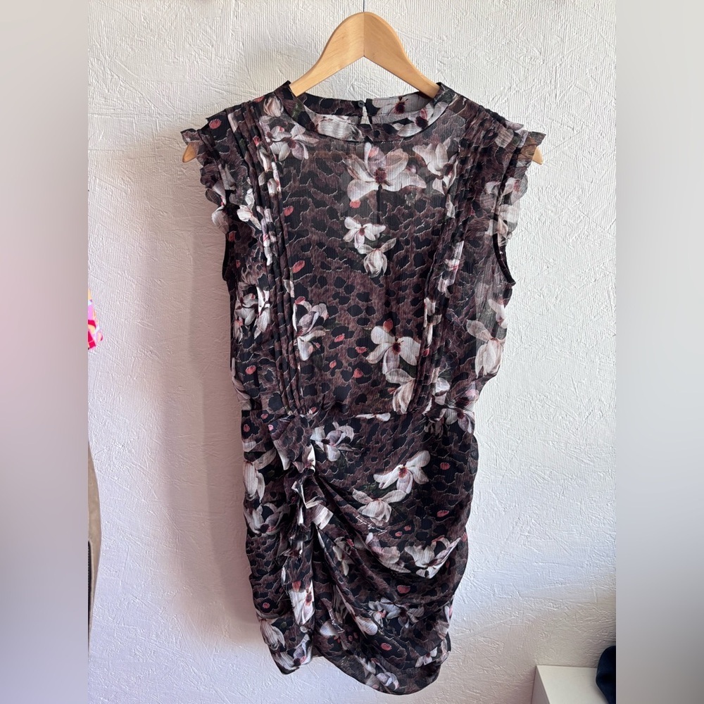 All Saints Floral Leopard Print Ruffle Ruched Hali Alessandra Mini Dress - Picture 9 of 17